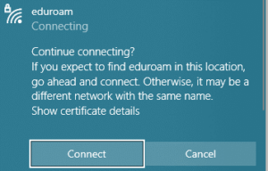 Windows continue connecting to eduroam prompt