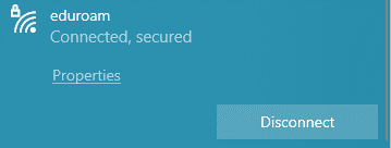 Windows showing eduroam connected and secured